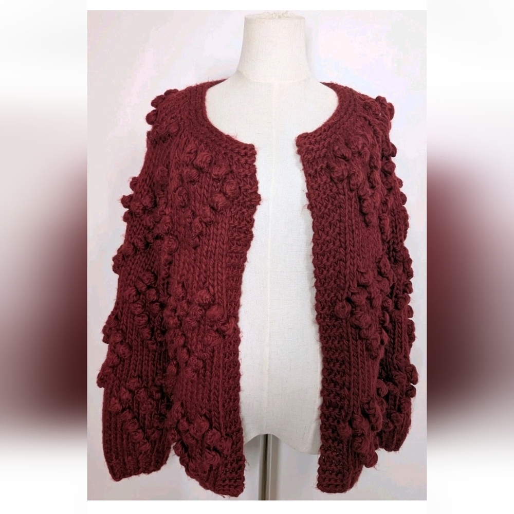 Wool Blend Chunky Knit Burgundy Sweater